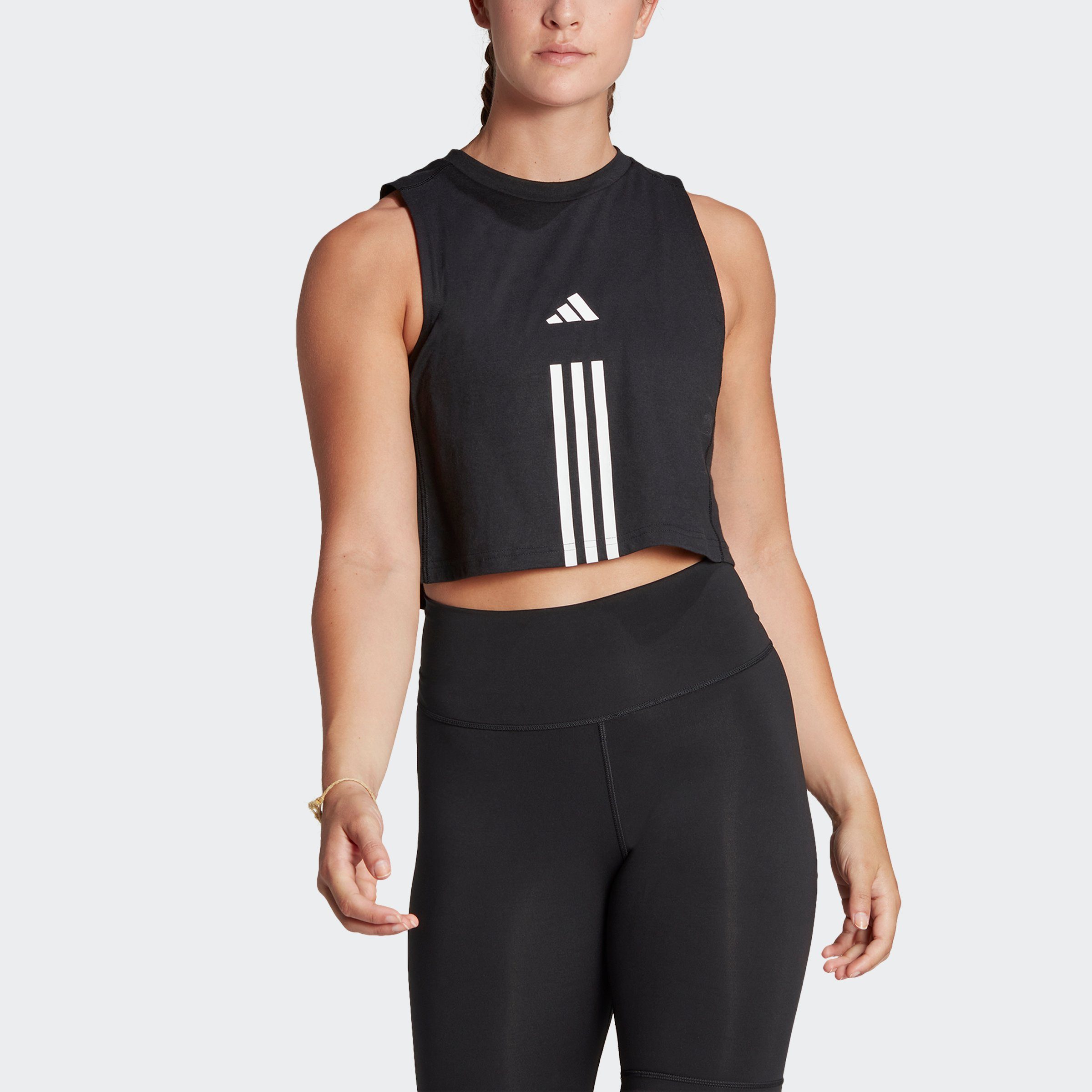 CROP Black 3-STREIFEN Tanktop White ESSENTIALS adidas COTTON Performance TRAIN / TRAIN