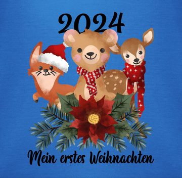 Shirtracer Shirtbody 2024 Mein erstes Weihnachten mit süßen Tieren - schwarz Weihnachten Kleidung Baby