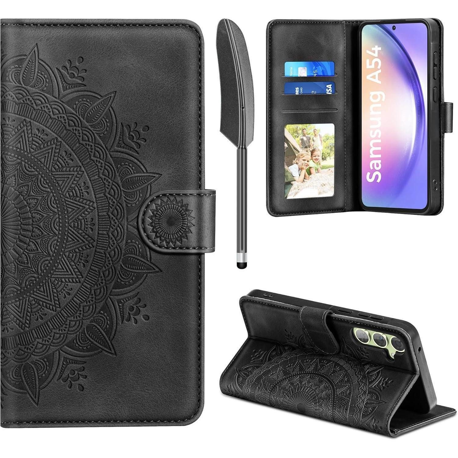 LuxusKollektion Flip Case Hülle Samsung Galaxy A54 5G Flip Wallet Case Schwarz in Lederoptik