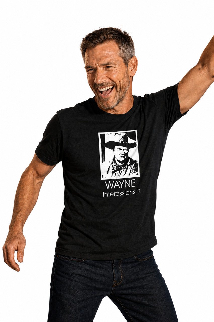 coole-fun-t-shirts Print-Shirt Wayne interessiert’s? Herren T-Shirt schwarz S–5XL Western Motiv WAYNE INTERESSIERTS HERREN T-SHIRT SCHWARZ