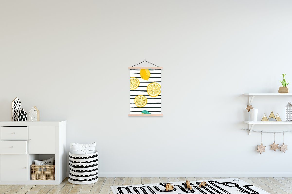 MuchoWow Poster Sommer - Zitronen - Pastell, (1 St), Posterleiste, Textilposter für Wohnzimmer, Bilderleiste, Magnetisch