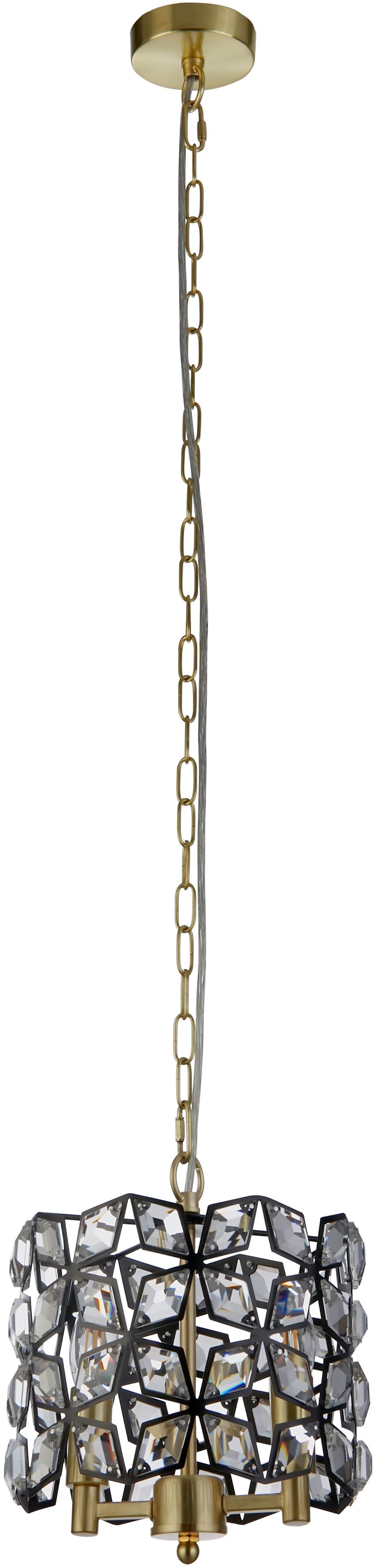 Searchlight Hängeleuchte Iris 2Lt 25cm Round Pendant- Black Metal, Crystal & Brass, Leuchtmittel wechselbar