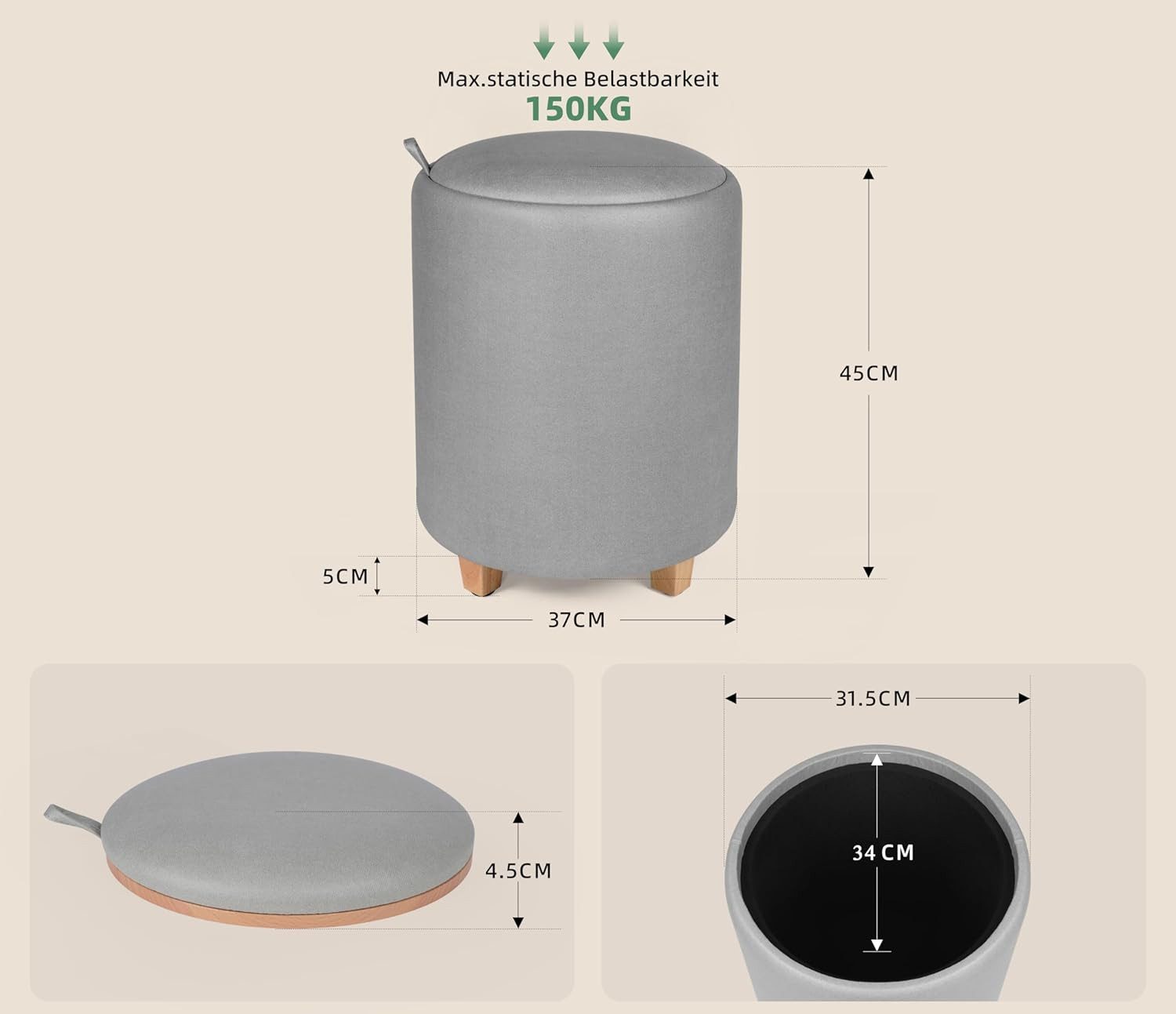 Zedelmaier Sitzhocker rund Hocker Zylindrischer Samthocker Fußbank (Set), F günstig online kaufen