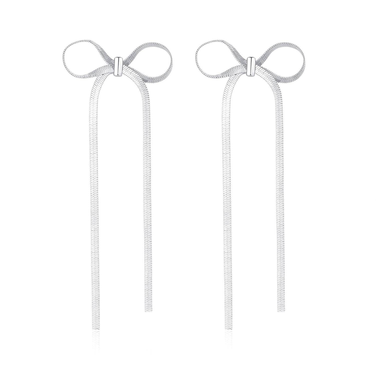 MAGICSHE Paar Ohrstecker Damen Schleifen-Ohrringe lange Ohrringe Silber