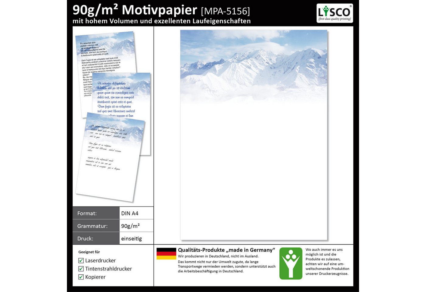 Thumbnail - LYSCO Briefpapier Motiv Briefpapier Winterzauber Ski und Schnee DIN A4, gut beschreibbar, winterliches Flair, für alle D...