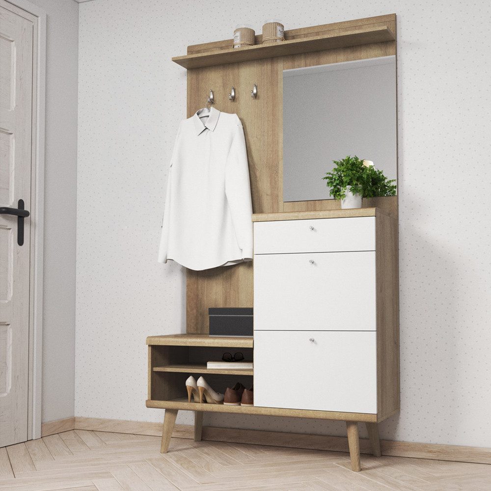 Lomadox Garderobe POSITANO-160, in Eiche mit Weiß, 110 cm breit