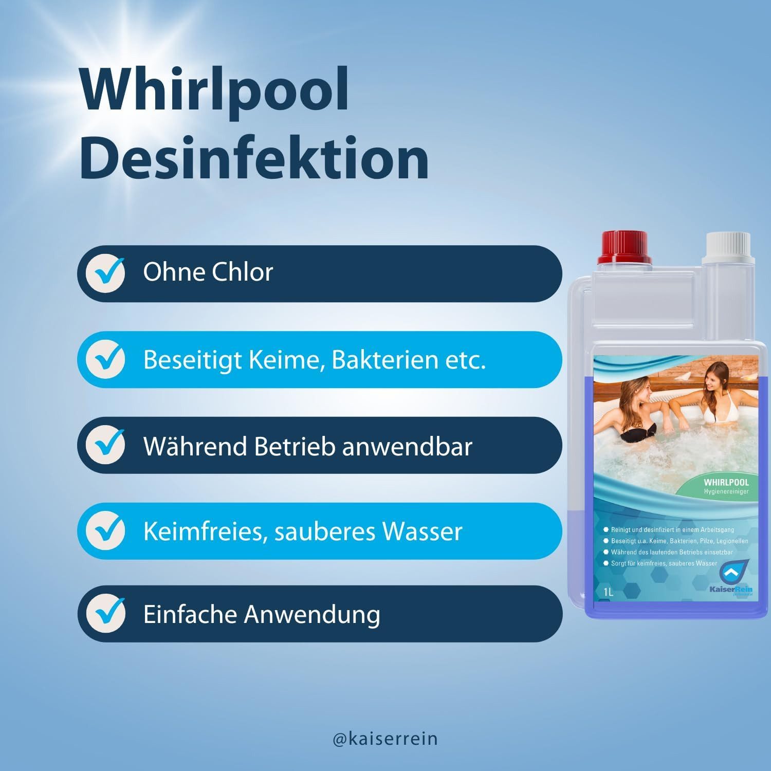 KaiserRein Poolpflege KaiserRein Whirlpool Reiniger & Desinfektion ohne Chlor, Desinfizierend, chlorfrei, hochkonzentriert, geruchsarm – Bild 2 von 5