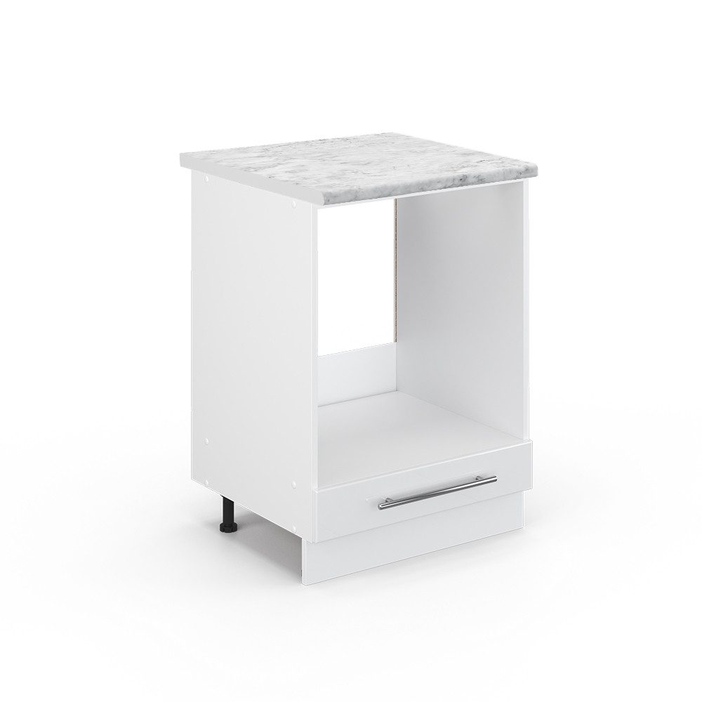 Vicco Herdumbauschrank Fame-Line, Weiß Hochglanz/Weiß, 60 cm, AP Marmor (1-St)