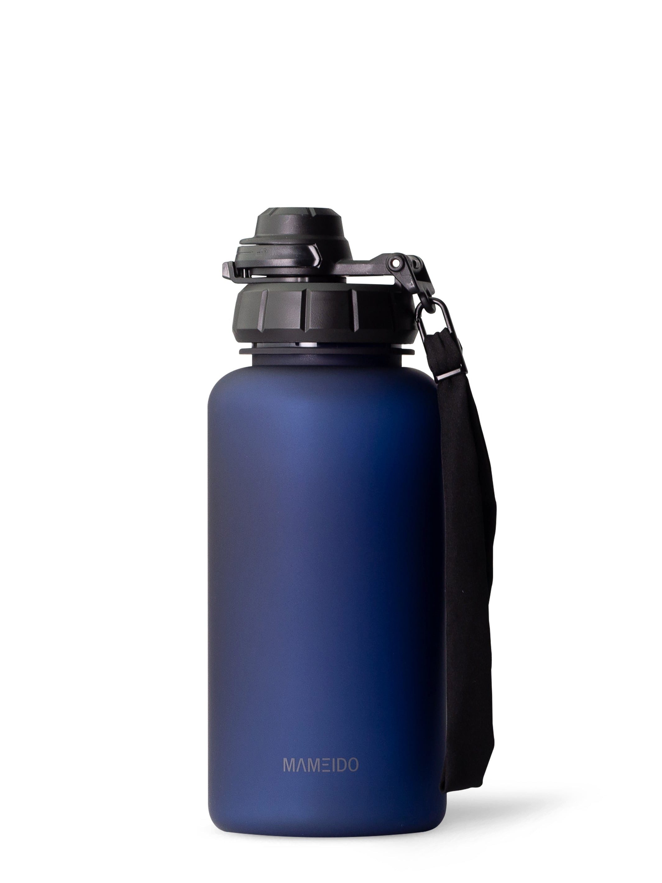 MAMEIDO Trinkflasche, mit 2-in-1 Deckel, Zeitmarkierung, Handschlaufe in 0,5l, 1l, 1,5l & 2l