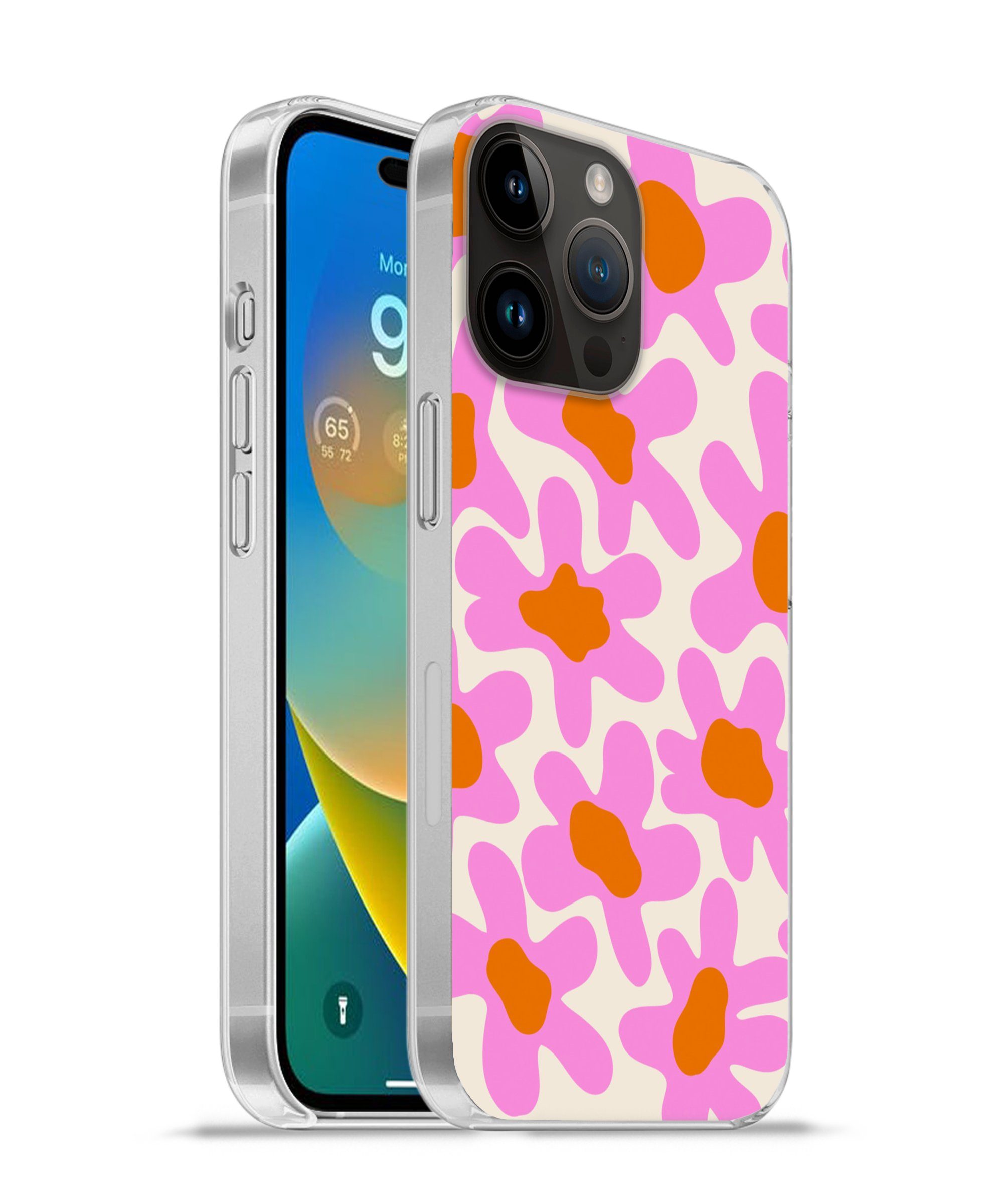 MuchoWow Handyhülle für Apple iPhone 14 Pro Blume - Rosa - Muster, Smartphone-Bumper, Print, Handy Schutzhülle Dünn
