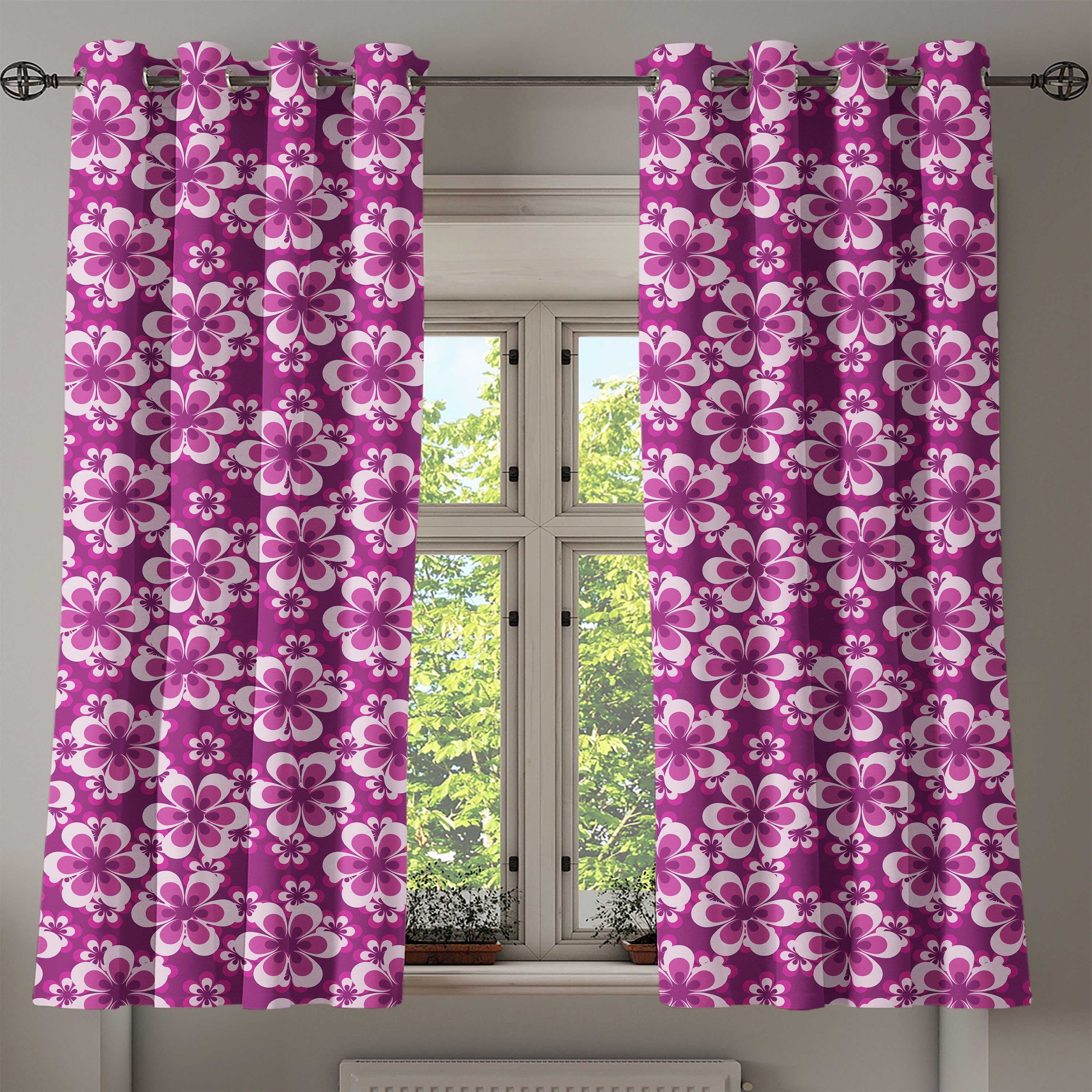 Gardine Dekorative 2-Panel-Fenstervorhänge für Schlafzimmer Abakuhaus, Botanik Themed Lila Wohnzimmer, Petals
