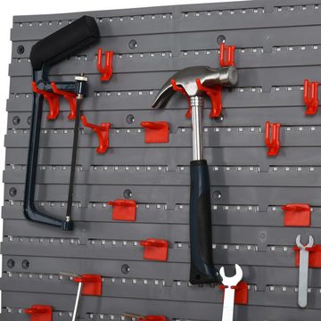 Durhand Lochwand Werkzeugwand, 2 Stk., mit 50 Haken, (Set, 54-tlg., Werkzeuglochwand), Wandregal Werkzeughalter Werkzeugwand Grau, Rot