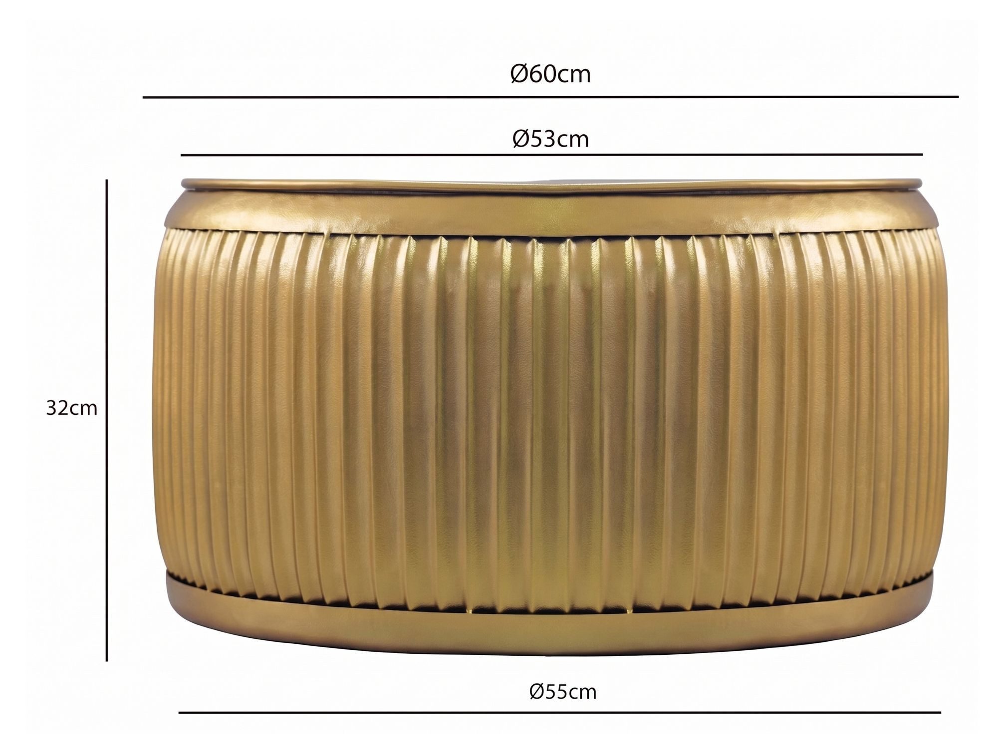 FINEBUY Couchtisch FB76470 Metall Gold Sofatisch 60cm Stauraum Wohnzimmertisch Rund (Extravaganter Tisch mit feiner Rillenoptik), Clevere Tischplatte ist komplett abnehmbar