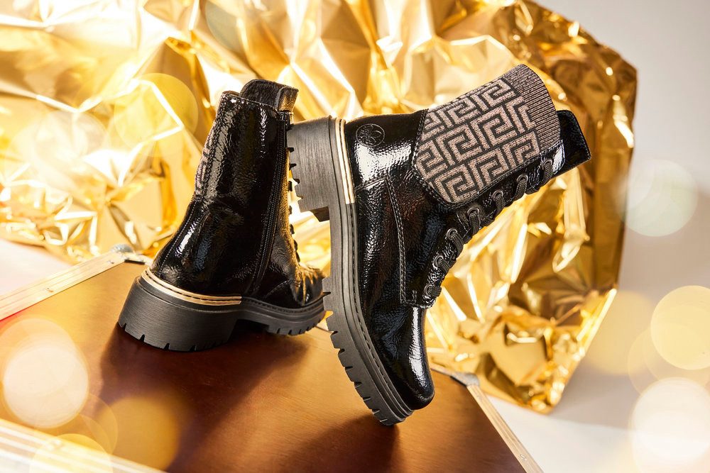 Rieker Schnürboots, Stiefelette, Blockabsatz, mit Textileinsatz am Schaft