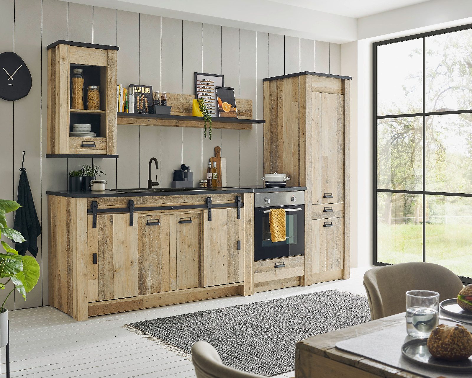 Furn.Design Küchenzeile Stove, in Used Wood, mit Schiebetüren