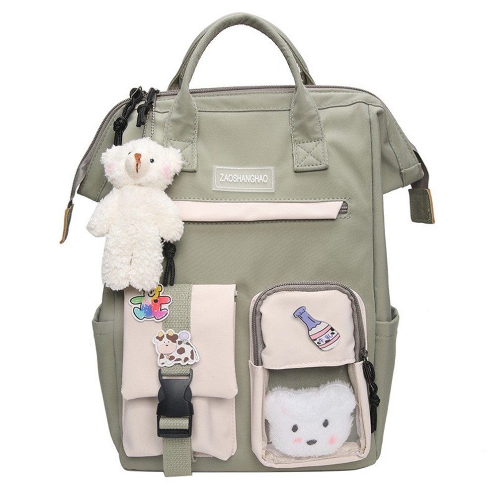XDeer Kinderrucksack Süße Mädchenrucksack,Büchertaschen mit Plüschanhänger (Set), mit Laptopfach,mit Plüschanhänger