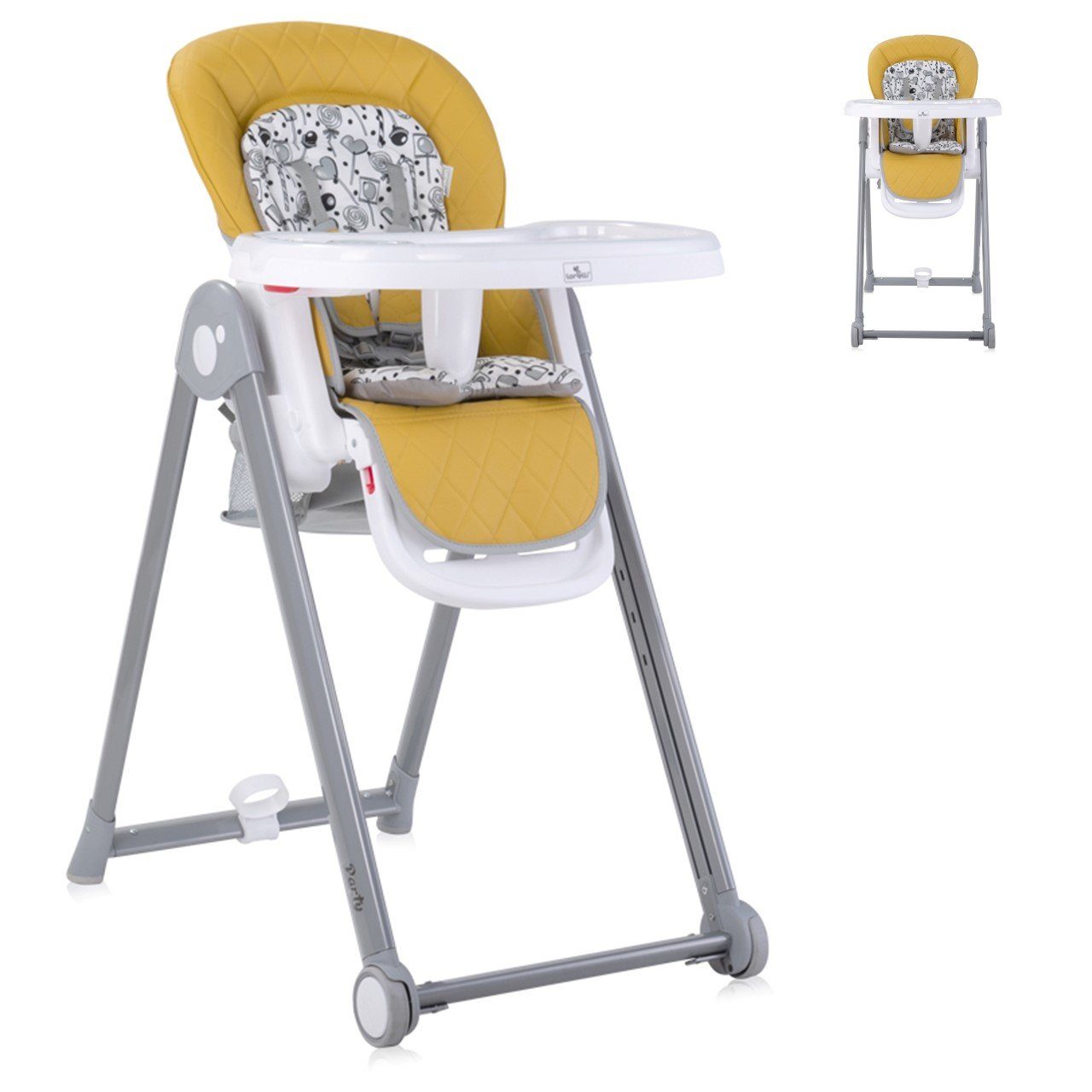 Lorelli Kombihochstuhl Kinderhochstuhl PARTY, Rollen Höhe Lehne Fußstütze Tisch sind einstellbar