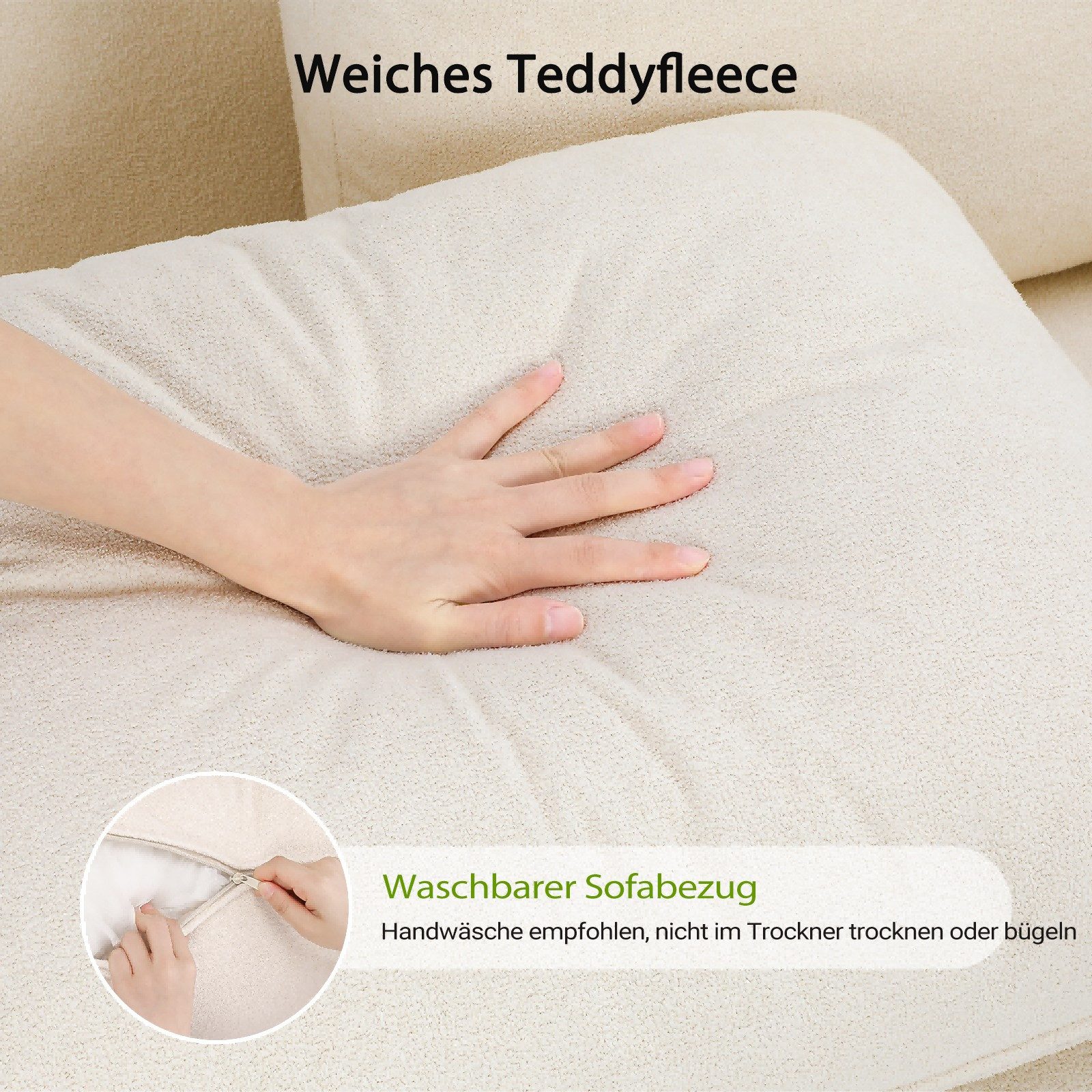 ToteBox 3-Sitzer Teddy Fleece Werkzeugfreier Aufbau Sofas für Wohnzimmer – Bild 4 von 5