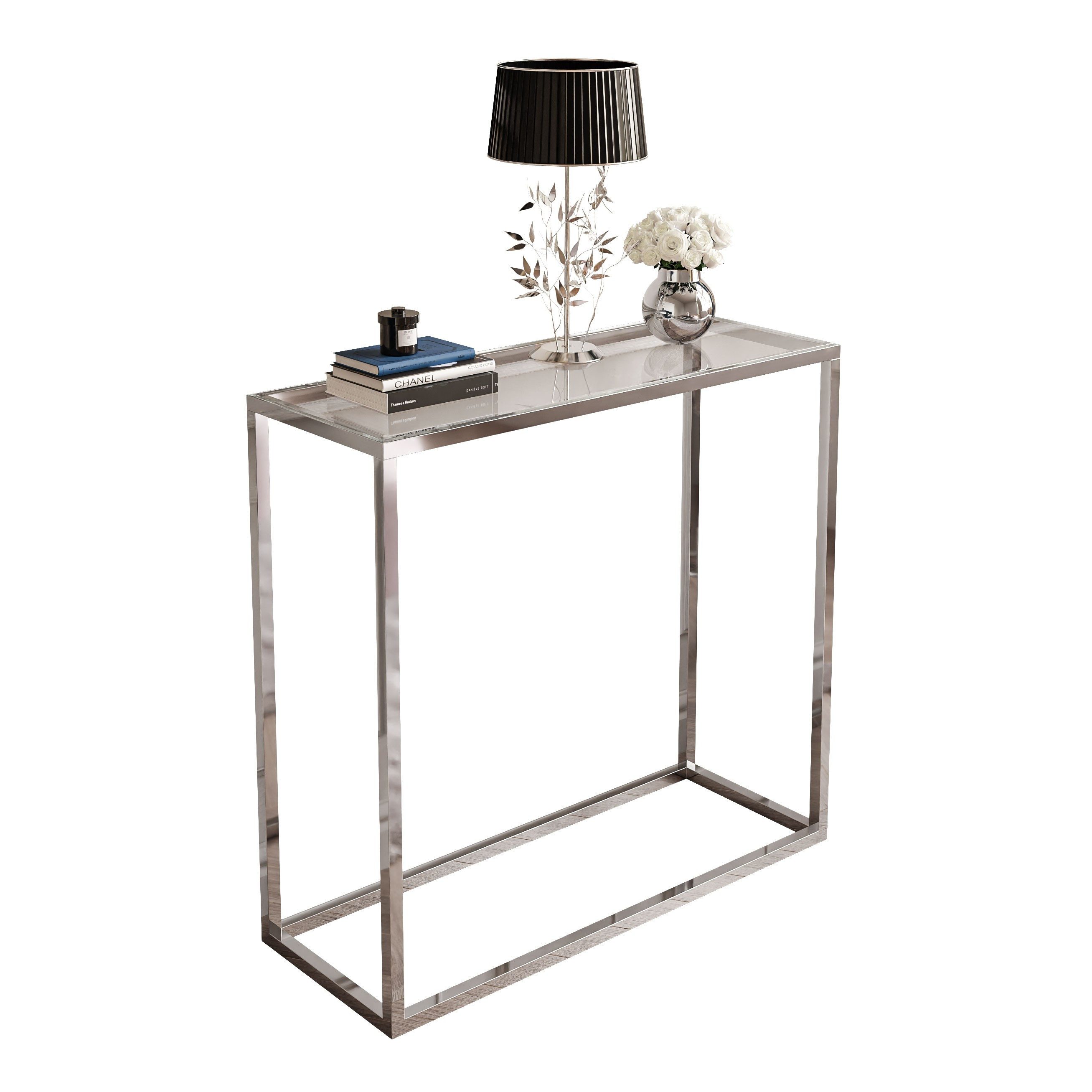 Lookway Konsolentisch MODERN GLASS mit silberfarbenem, verchromtem Gestell (1x Konsole), Breite: 80/100 cm, Höhe: 79 cm, Tiefe: 30 cm