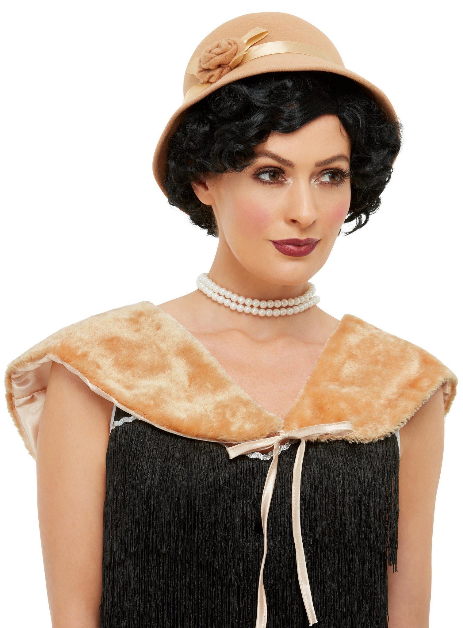 Smiffys Kostüm 20er Jahre Accessoire-Set creme, Glockenhut und Stola für die Zeitreise in die Goldenen 20er