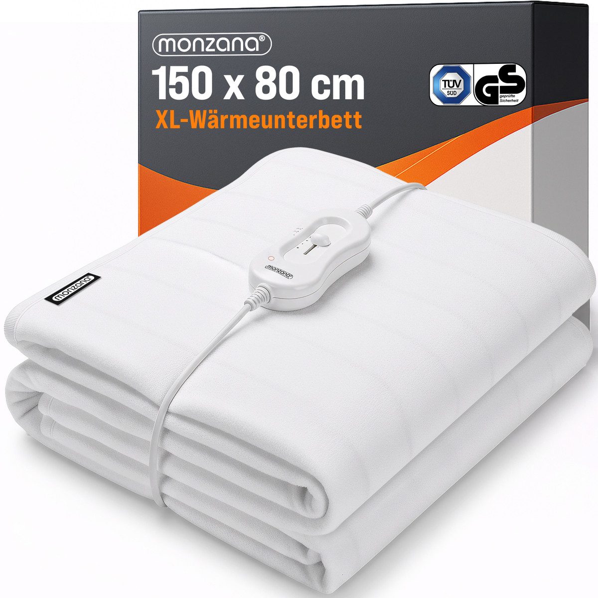 monzana Heizdecke, Wärmeunterbett 150x80cm 3 Stufen 60W weiß Wärmedecke