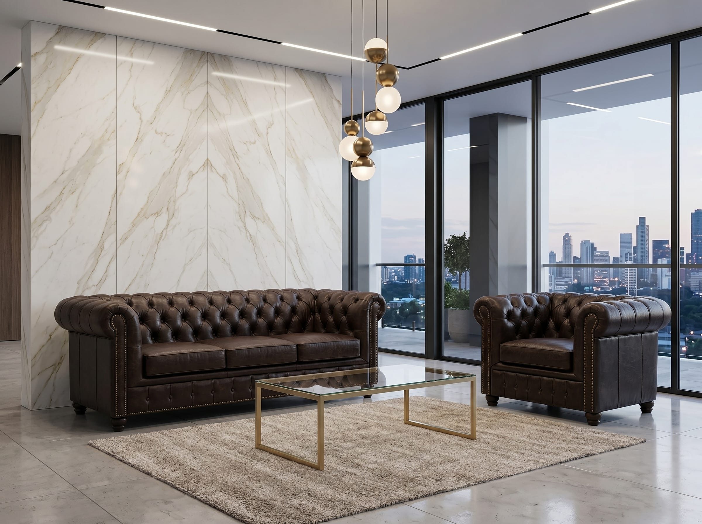 JVmoebel Chesterfield-Sofa Braunes Wohnzimmer-Set: 3+1-Sitzer Chesterfield Ledersofas, 2 Teile, Made in Europa