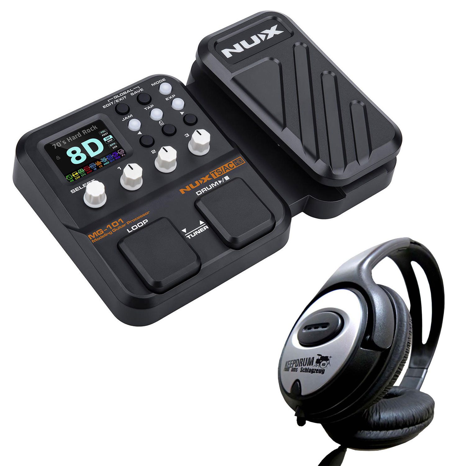 E-Gitarre Nux Effektgerät MG101 Multieffekt mit Kopfhörer