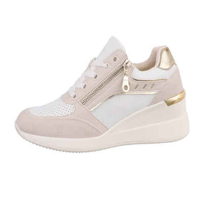 Ital-Design Damen Low-Top Freizeit Кросівки Keilabsatz/Wedge Кросівкиs Low in Beige