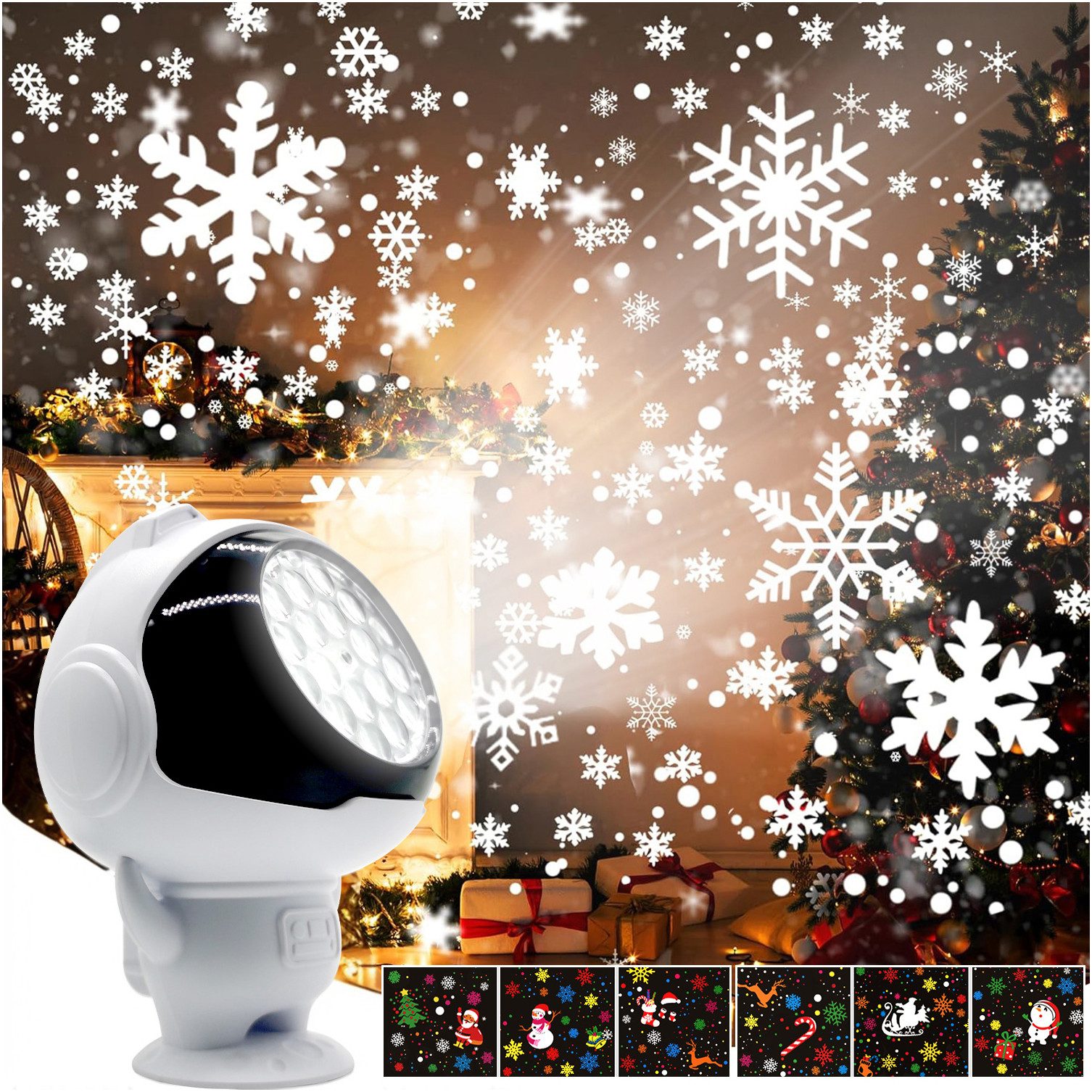 Jibenhome Projektionslampe USB Astronaut Weihnachten Projektor Schneefall-Effekt für Dekoration, Projektor Lichter für Geschenke Party Weihnachten Deko