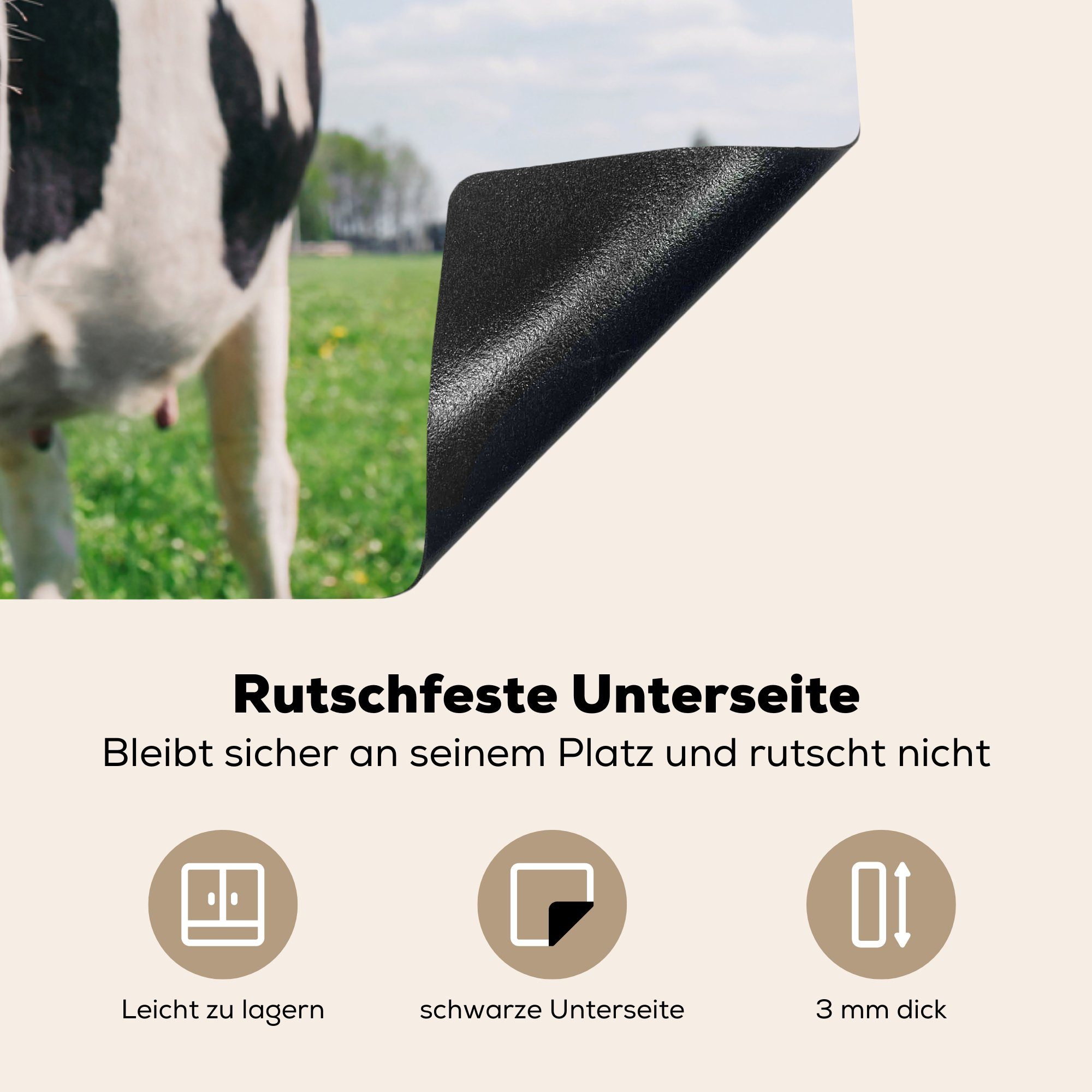 Tiere Wiese Herdblende-/Abdeckplatte MuchoWow Kuh Ceranfeldabdeckung Gras, Induktionskochfeld küche, tlg), - Schutz - für Vinyl, (1 81x52 die cm, - Natur -
