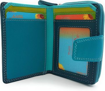 JOCKEY CLUB Mini Geldbörse kleines echt Leder Portemonnaie mit RFID Schutz, Rio, tropische Farben, Reißverschlussmünzfach, Ausßenriegel