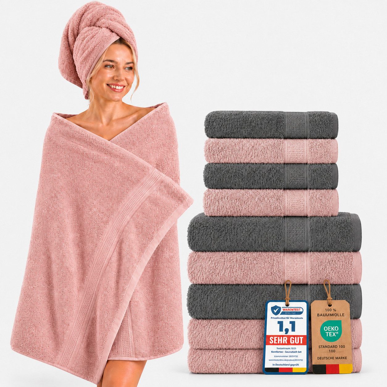 Komfortec Handtuch Set Premium 8x Handtuch & Badetuch Set - 4er 50x100 + 4er 70x140 cm, Frottee (8-St), 100% Baumwolle, Weich, 470 g/m2