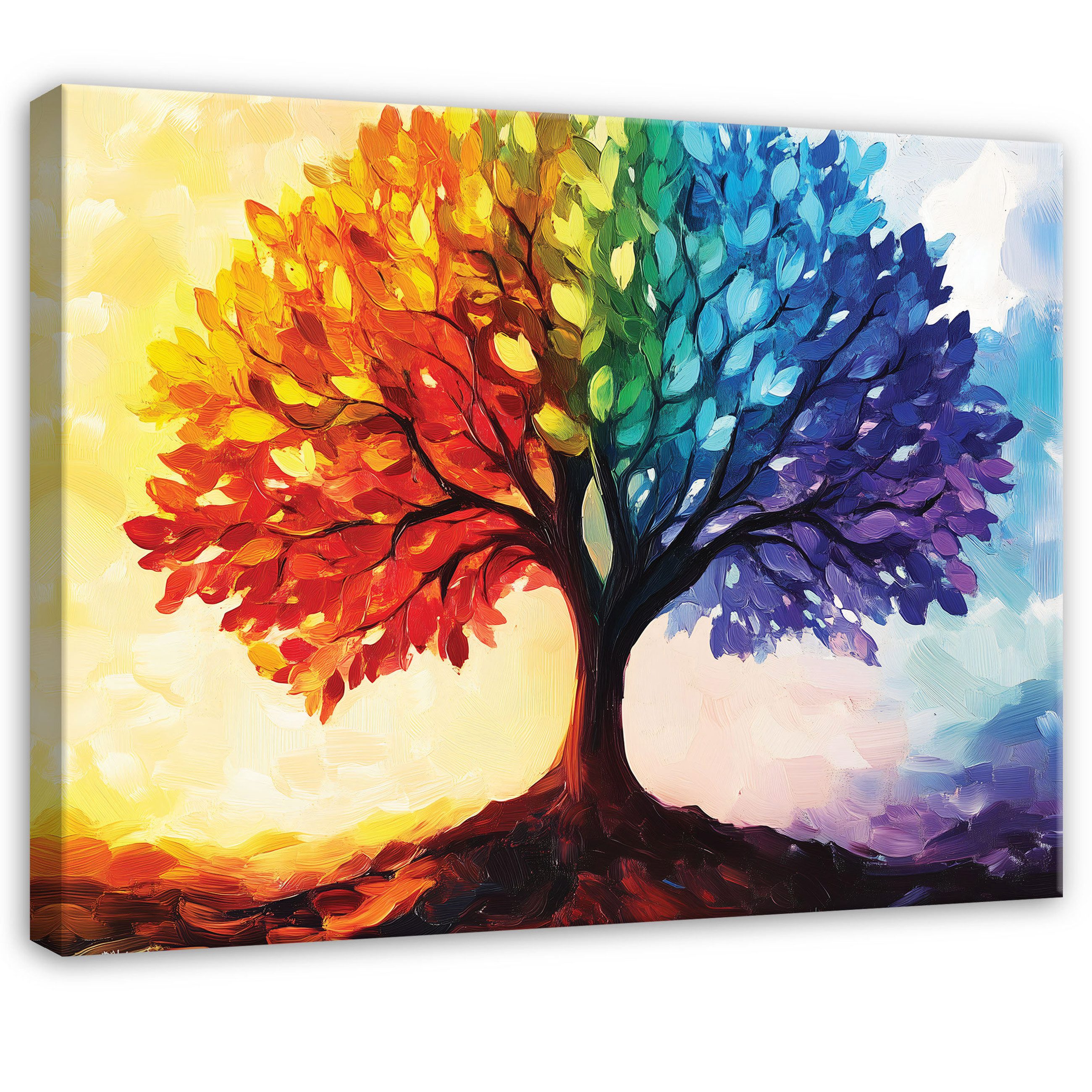Leinwandbild Baum Bunt Abstrekt Blätter Modern Wandbilder Wand Deko XXL Bilder