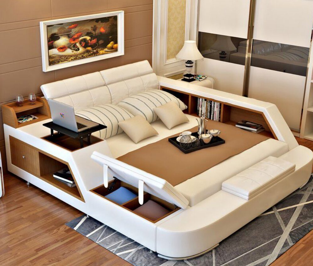 Doppel JVmoebel Luxus Polster Design Bett, Bett Betten Moderne Multifunktion Leder