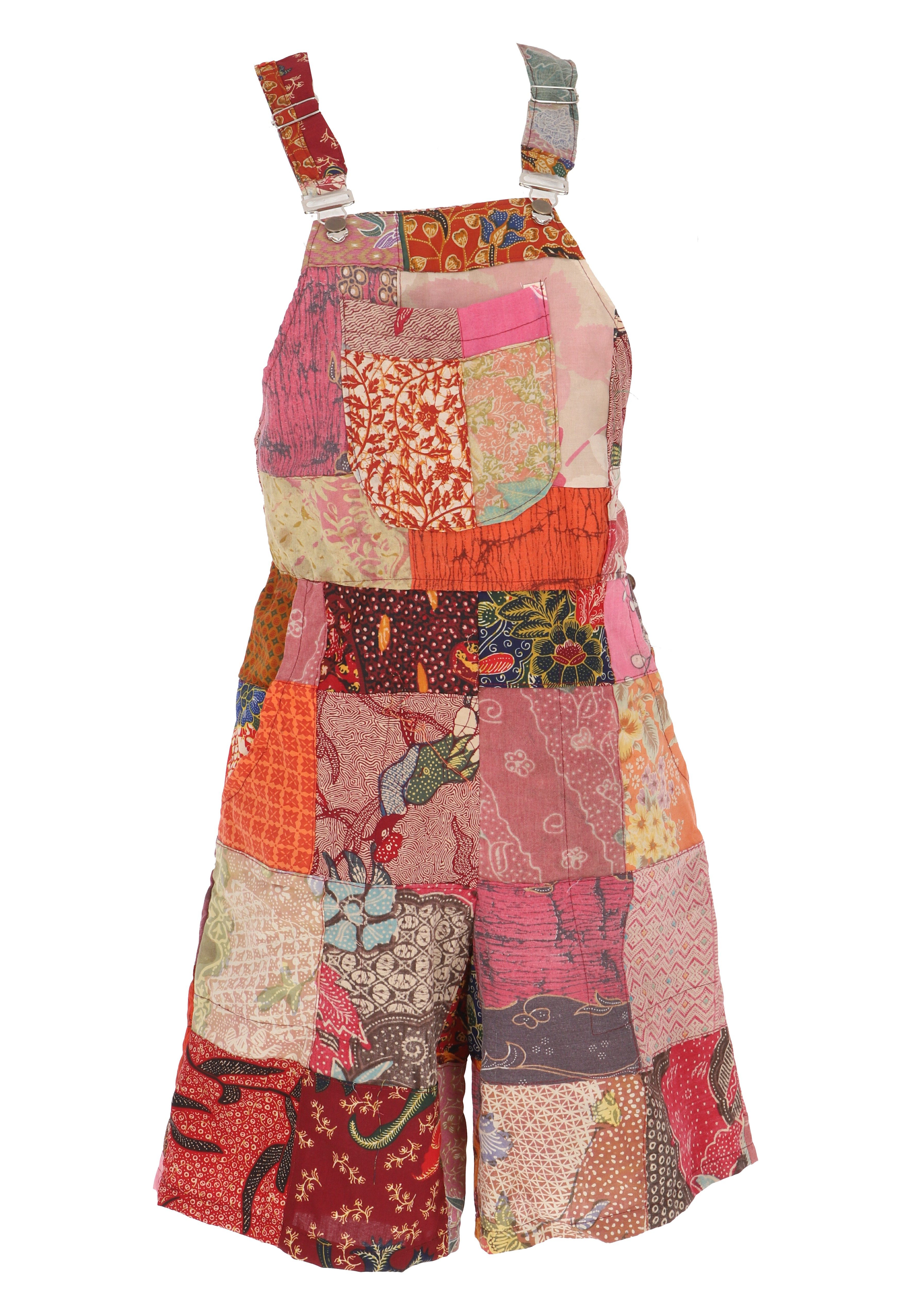 Guru-Shop Hose & Shorts Goa Shorts, kurze Patchwork Latzhose, upcycling.. alternative Bekleidung