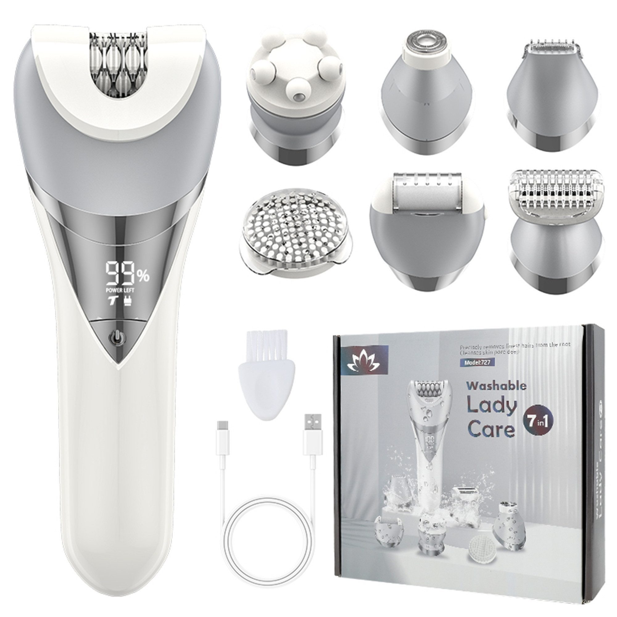 Forrlite Epilierer Epilierer Damen,6-in-1 Epilierer für Damen Kabelloser, Nass und Trocken-Gesichtsepilierer mit Peelingbürste,Reinigungsbürste,Massagekopf IPX7 Wasserdicht,USB Wiederaufladbar und Tragbar