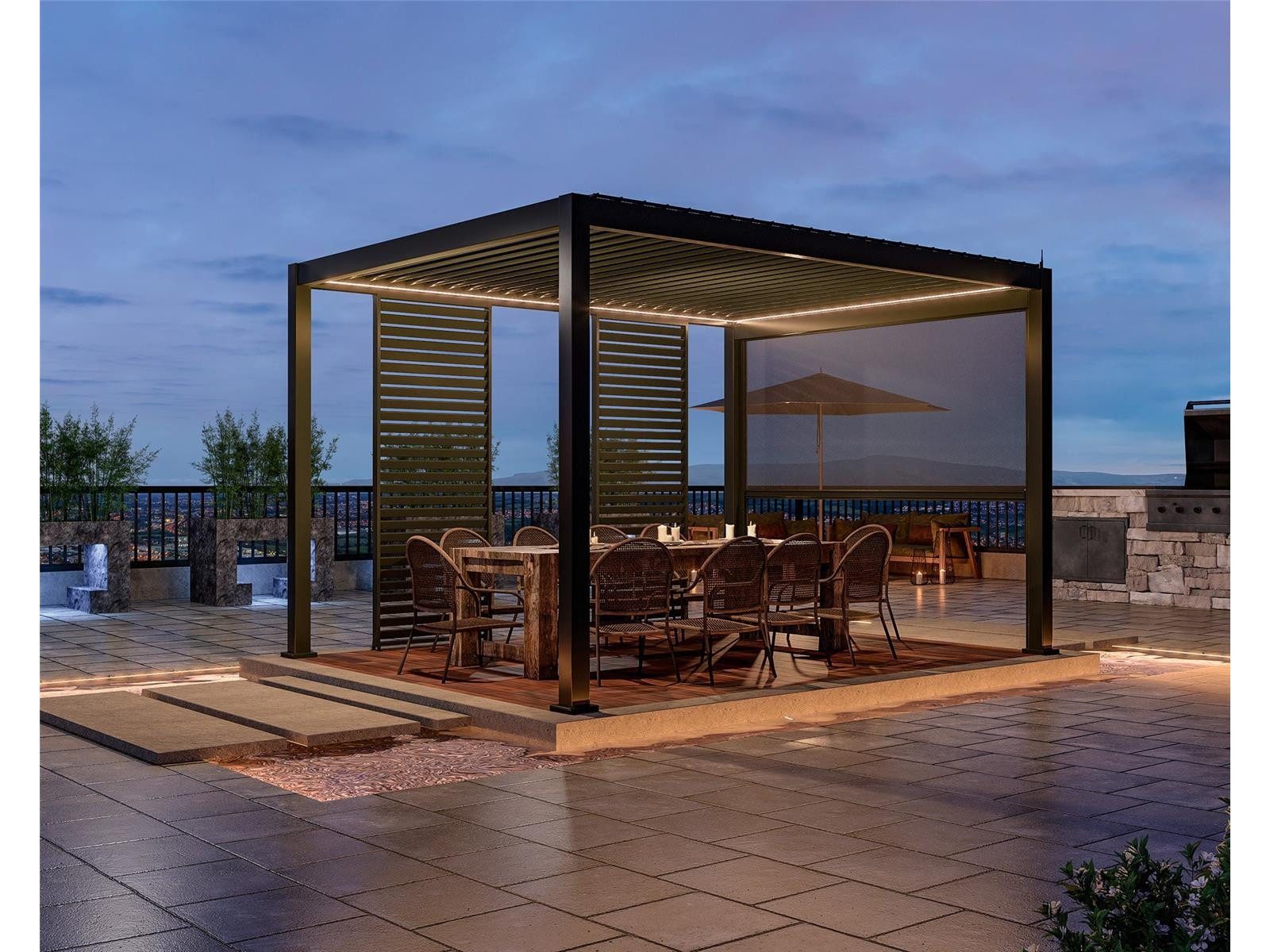 Green Spirit Pergola Green Spirit® Lamellenpergola Mirador Deluxe e-Motion+ 3 x 4 m, mit elek. Lamellendach, RGB-LED, Fernbedienung und App-Steuerung