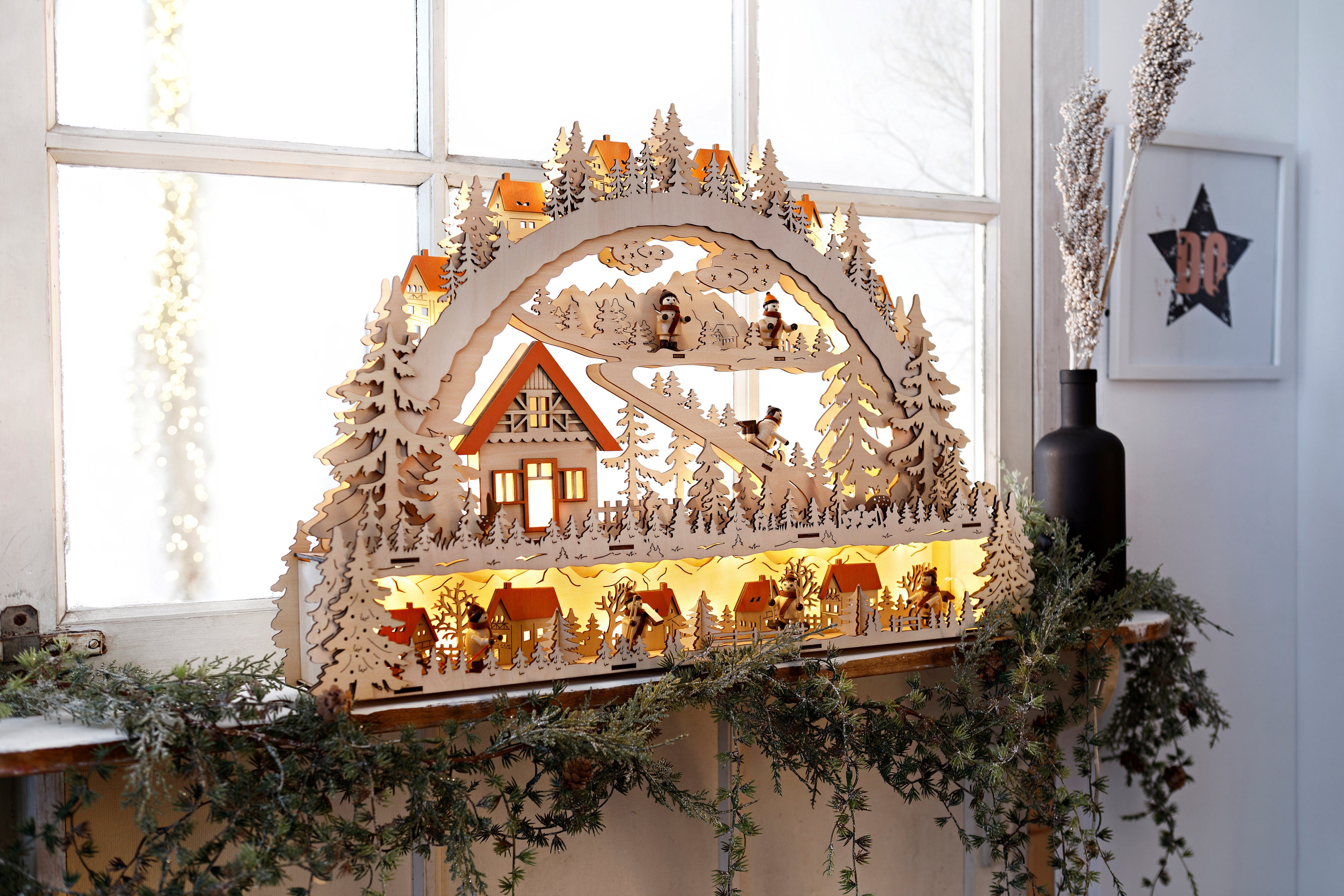 64 affaire LED mit Home Podest, cm Schwibbogen Weihnachtsdeko, Winterlandschaft Breite