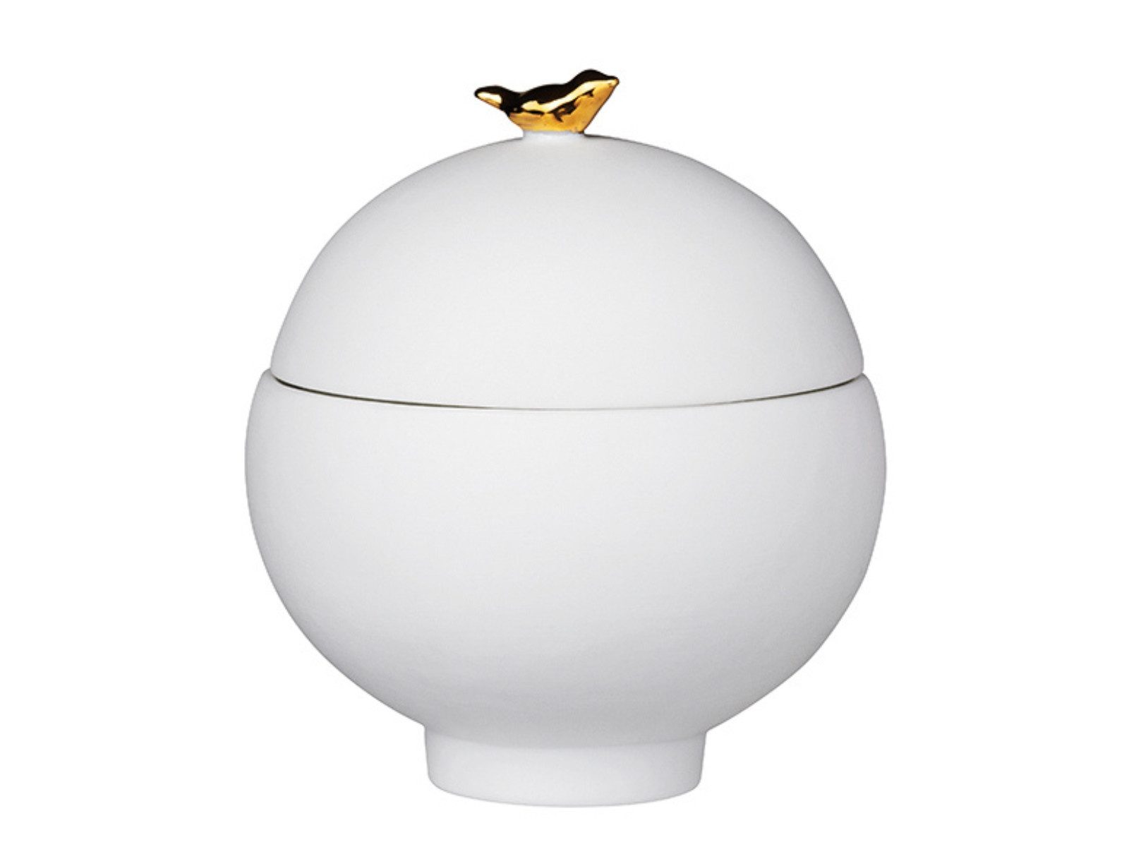 räder design stories Vorratsdose Porzellangeschichten Dose Goldener Vogel weiß 8cm, Porzellan