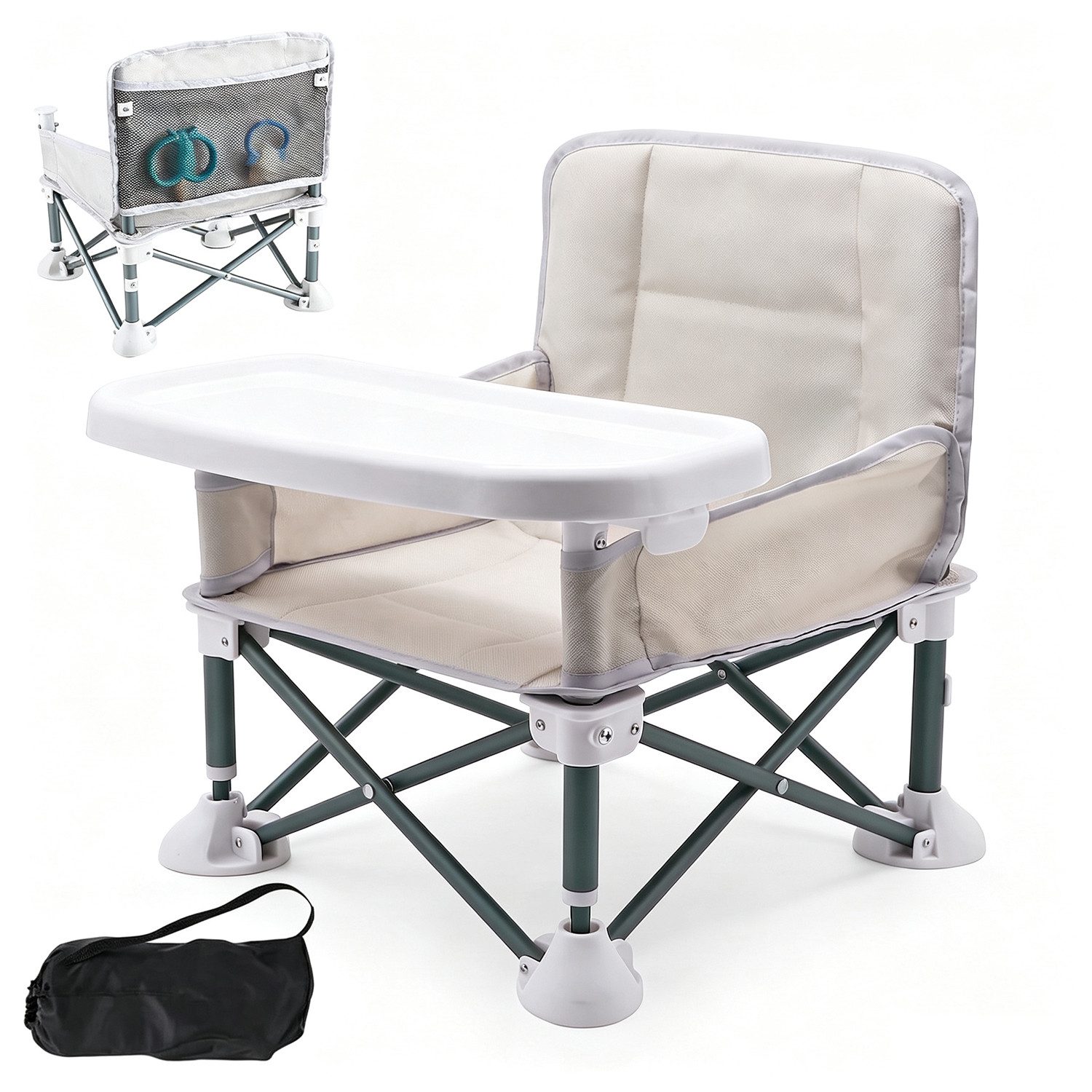 AKKEE Tischsitz Kinderstuhl Baby Tragbar Stuhl Booster Sitz mit Tablett Klappbar, Mit Verriegelungssicherheit