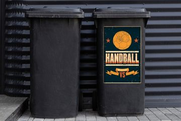 MuchoWow Wandsticker "Handball" auf dunklem Hintergrund (1 St), Mülleimer-aufkleber, Mülltonne, Sticker, Container, Abfalbehälter