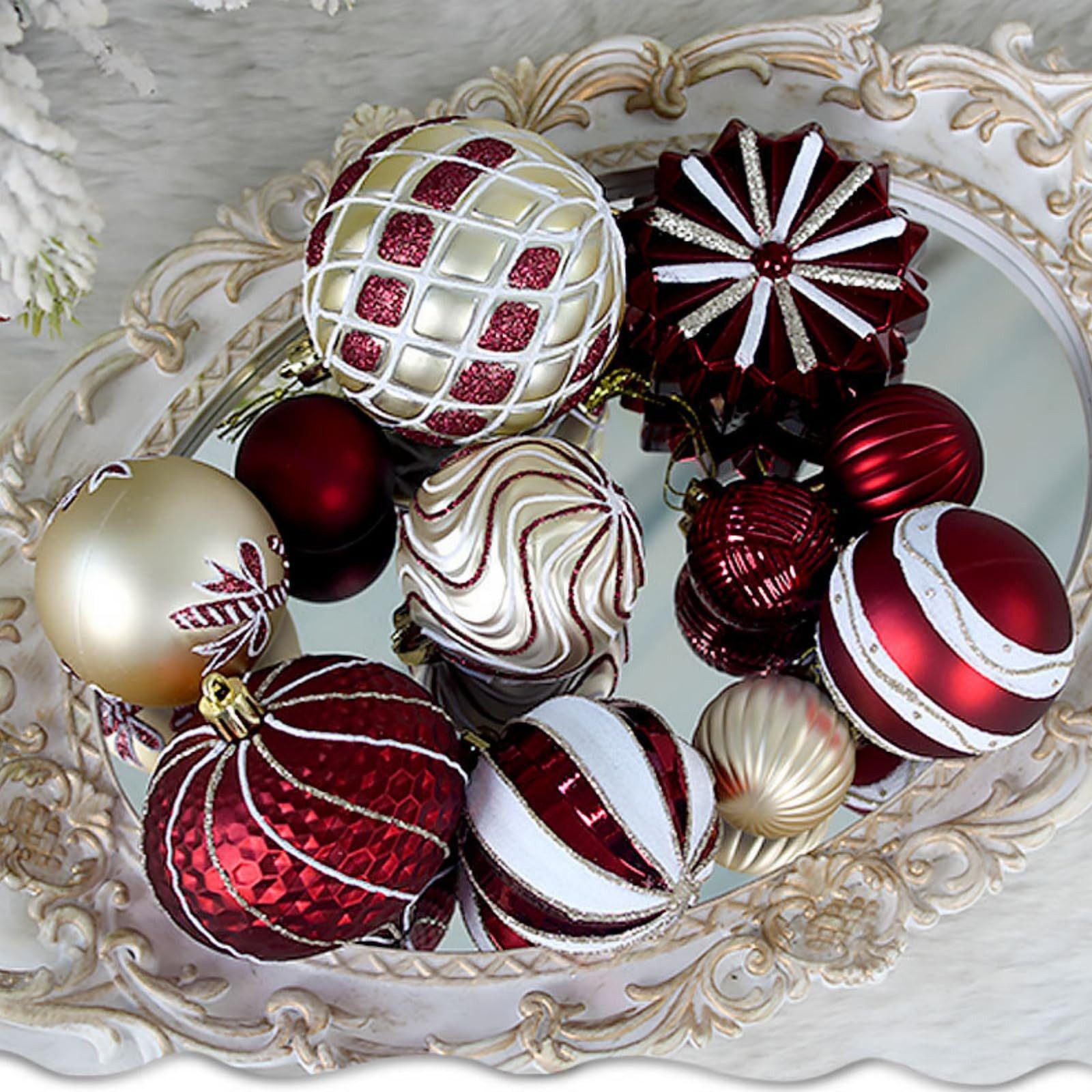 Sorvyzxn Weihnachtsbaumkugel 48-teiliges Set mit bemalten Weihnachtskugeln, Geeignet für Weihnachtskränze und Weihnachtsbaumdekoration – Bild 3 von 5