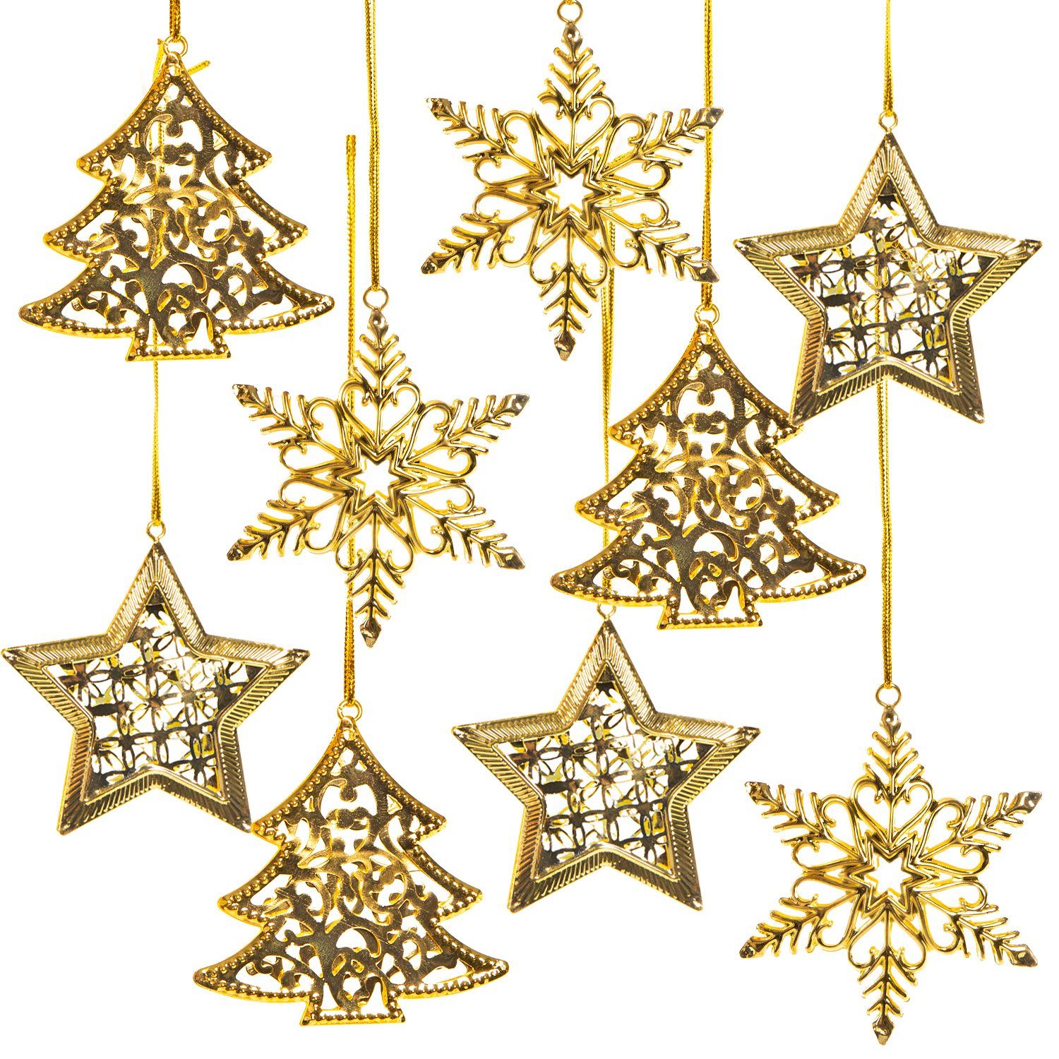 Logbuch-Verlag Baumbehang 9 Weihnachtsanhänger gold Baum Stern Schneeflocke (Set, 9 St), filigrane Christbaumanhänger im Set