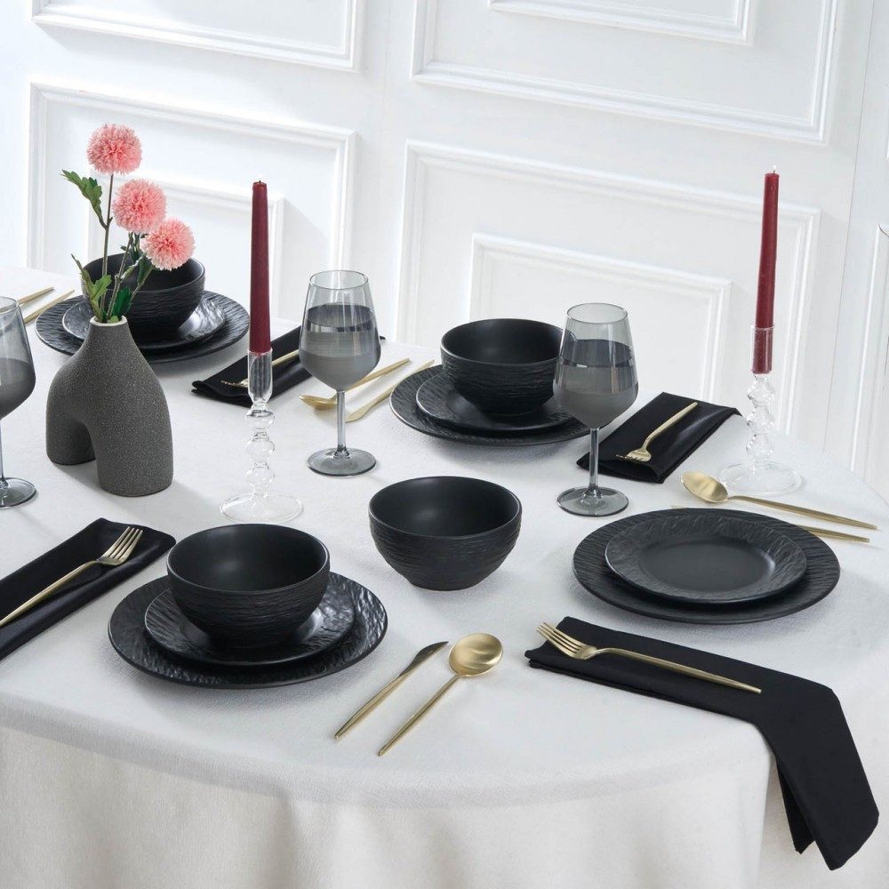Karaca Geschirr-Set Solem Embossed Geschirrset für 6 Personen, 18-tlg. Tafelservice, 6 Personen, Steinzeug