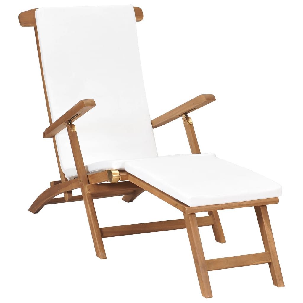 Gartenlounge-Sessel Liegestuhl mit Auflage Cremeweiß Massivholz Teak Gartenliege Sonnenlie