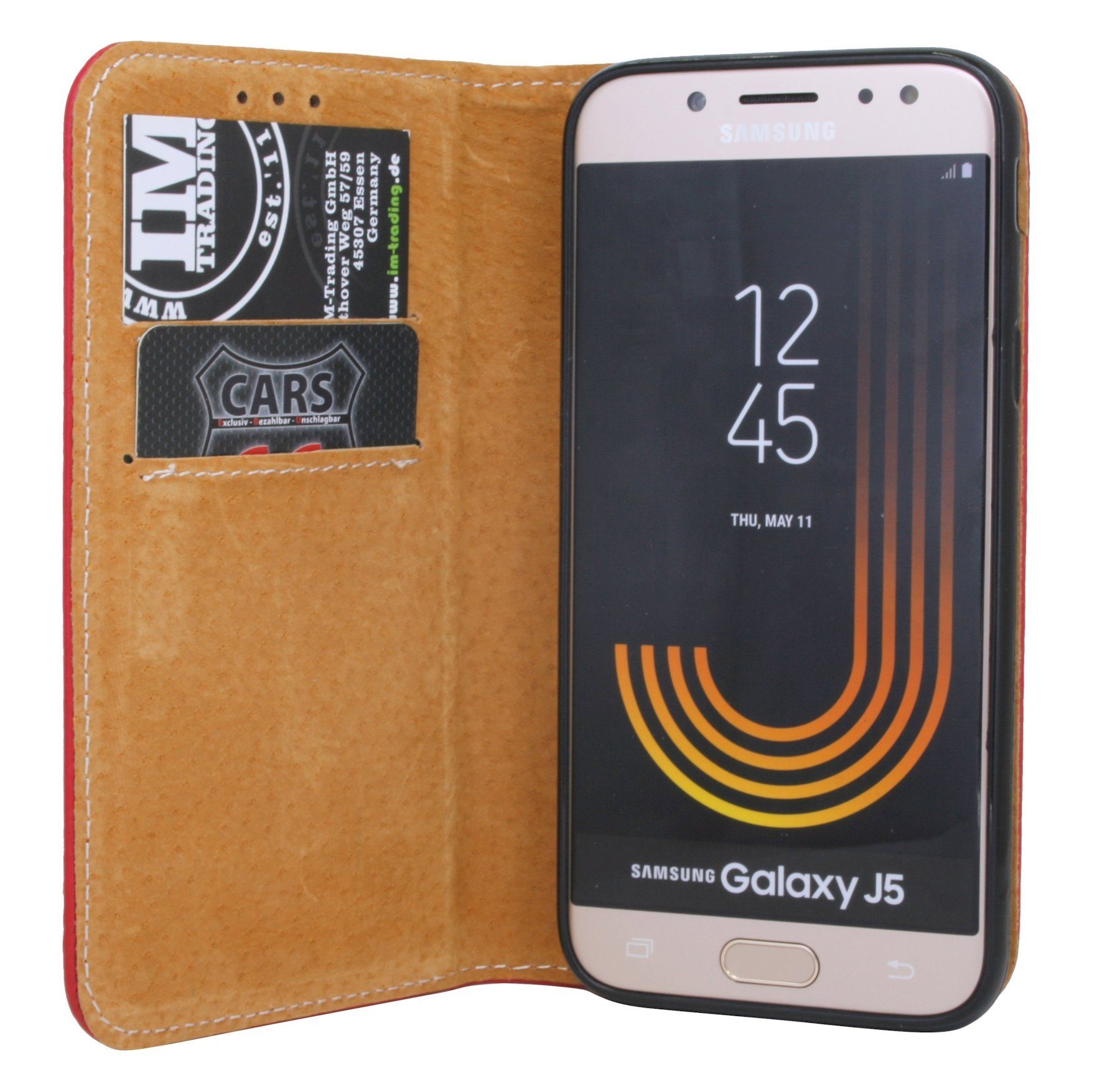 cofi1453 Handyhülle Echtleder Tasche Flip Case Rot, Schutzhülle Handy Wallet Cover mit Kartenfächern, Standfunktion