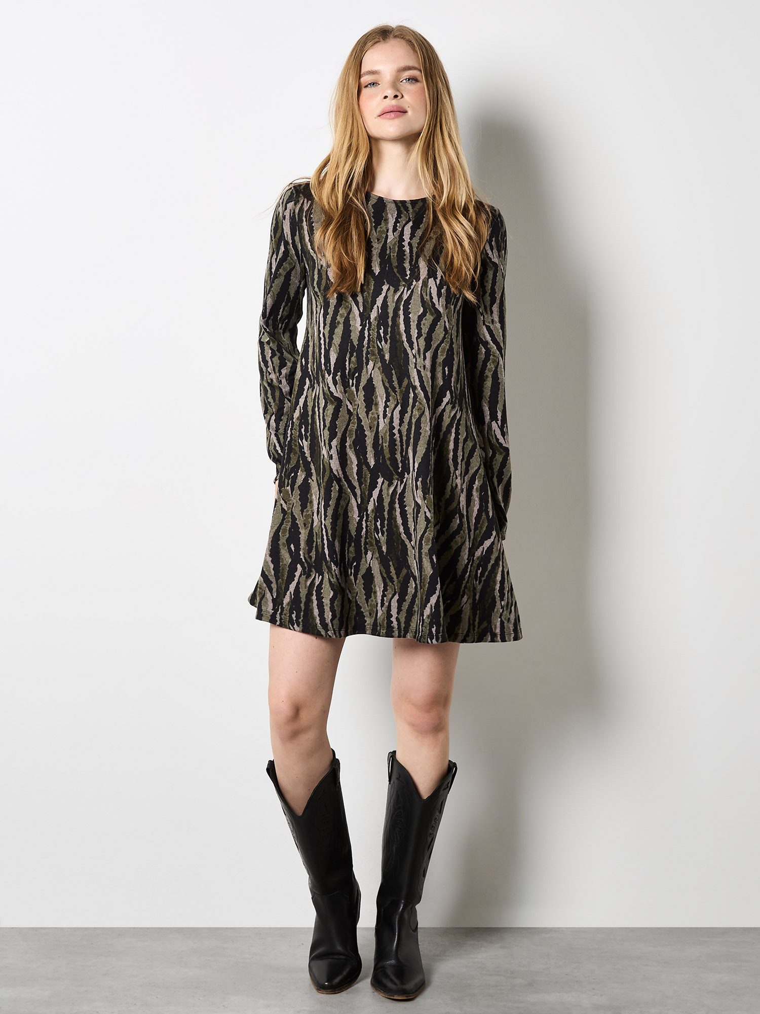 Apricot A-Linien-Kleid Minikleid mit Zebramuster günstig online kaufen