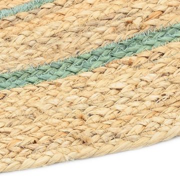 Teppich Jute Teppich Mani stripes rund Flachgewebe Boho Modern, TaraCarpet, rund, Höhe: 5 mm, Sisal optik Bordüre grün Wohnzimmer Flur 120x120 cm rund