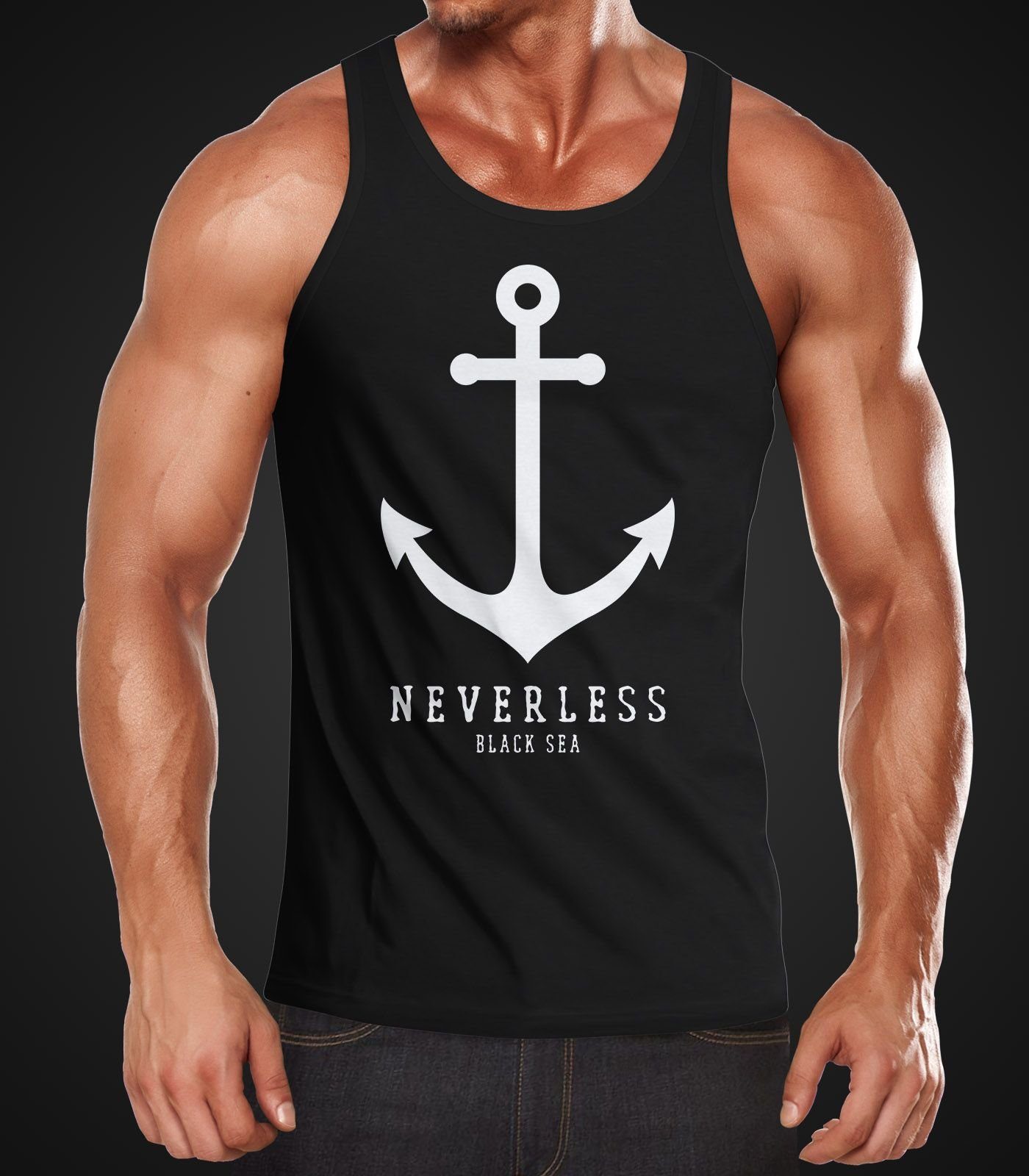 Neverless Herren Anker schwarz Tank-Top Muscle Shirt Muskelshirt mit Tanktop Print Neverless®