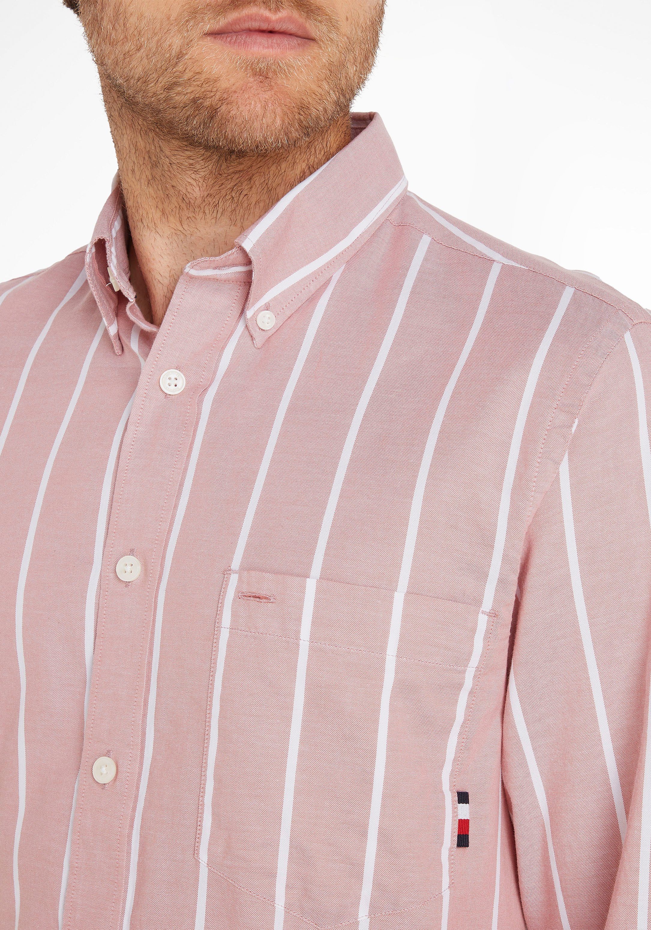 Tommy Hilfiger Langarmhemd OXFORD mit White Dockside Red/Optic STRIPE Button-down-Kragen RF SHIRT